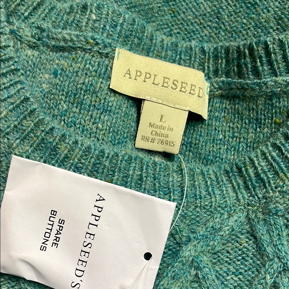 NWOT Appleseed’s Teal Confetti Knit Wool Cable Knit Crew Neck Sweater - Picture 15 of 16